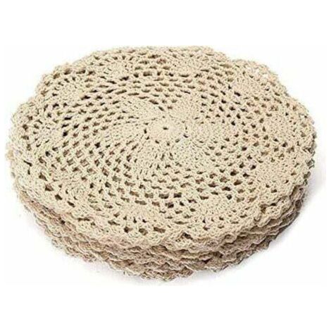 Set of 10 Round Placemats in Hand Crocheted Lace Cotton Vintage Decoration (1/4)