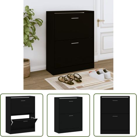 The Living Store Armoire à chaussures Noir 63x24x81 cm Bois d'ingénierie - Meuble Range Chaussure - Armoire Chaussure - Rangement Chaussures - Placard Chaussures - Commode Chaussure (1/5)