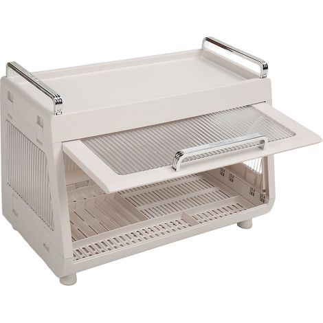 Égouttoir à vaisselle avec couvercle, grande capacité (48 x 28 x 33 cm), robuste et polyvalent, pour bols et assiettes de cuisine, blanc. (1/5)
