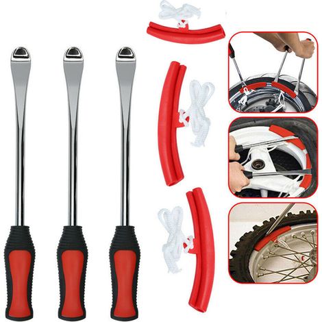 Démonte-pneu, outil de montage de démonte-pneu, outil de protection de jante, bouchons de valve et kit d'outils pour moto et vélo (1/4)
