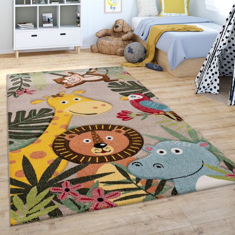 Paco Home Tappeto Bambini Cameretta Moderno Motivo Con Animale Giungla Beige Marrone Verde 80x150 cm