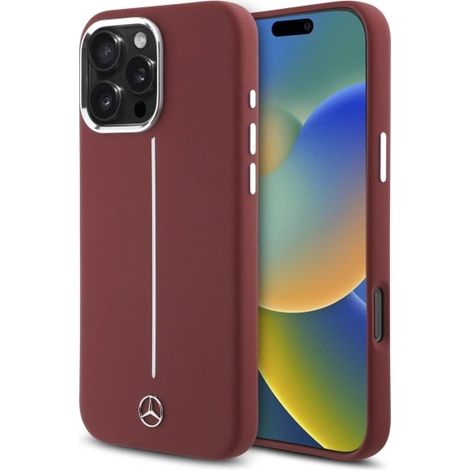 Mercedes MEHMP16X23SUMSR iPhone 16 Pro Max 6.9 rojo/rojo funda rígida de silicona con franja blanca MagSafe (1/5)