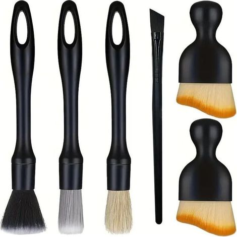 Brosse de nettoyage pour l'intérieur de voiture, brosse de détail, ensemble de 6 pièces, brosse de nettoyage, brosse pour pneus, brosse à poils souples (1/4)