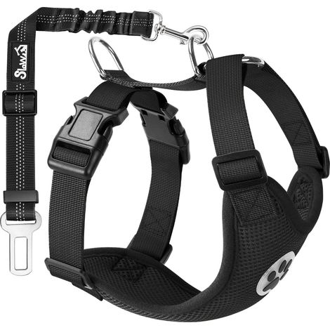 Ensemble de Harnais et Laisse de sécurité de Voiture, Multifonction Tissu Réglable Respirant Gilet Ordinaire Harnais avec Ceinture De Sécurité en Voiture Route Voyage Promenade (1/5)