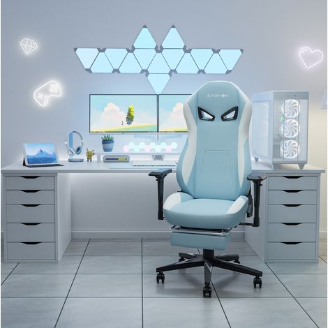 Gamingstuhl mit Fußstütze, verstellbar, Stoff, Hellblau OKMYHOME
