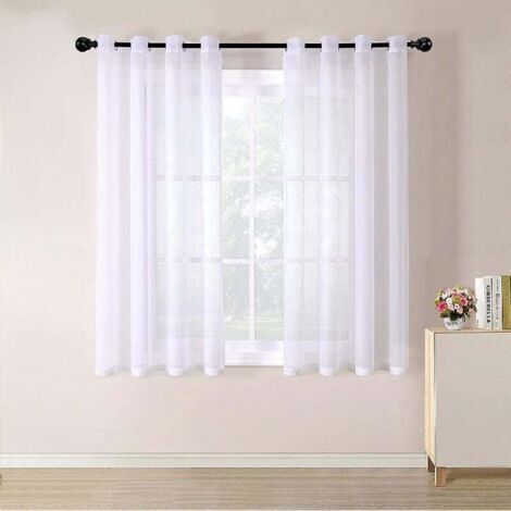 Rideau Voilages Transparent- en Dégradé à Oeillets - pour Cuisine Salon Chambre-2 panneaux 140175CM Blanc - Blanc - (1/4)