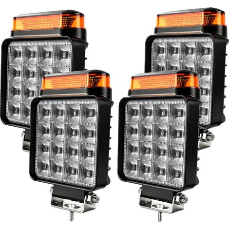 Faro da lavoro, lampeggiante ambra, supporto regolabile, 4 strobo con 16 LED (1/2)