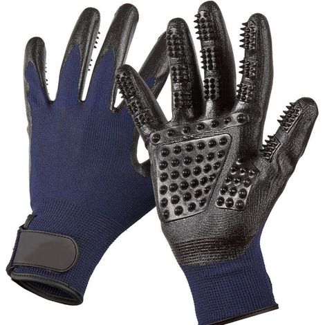 Gants de toilettage doux pour chats, chiens, chevaux et autres animaux – parfaits pour brosser, laver et masser – Taille L, bleus. (1/5)