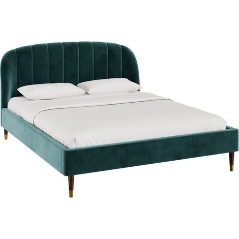 Lit double 160x200 cm en velours vert et pieds doré - GALA (1/5)