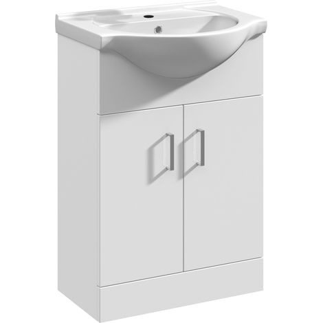 Gloss White 550mm Bathroom Vanity Unit Basin Sink Two Door Cabinet (1/3)
