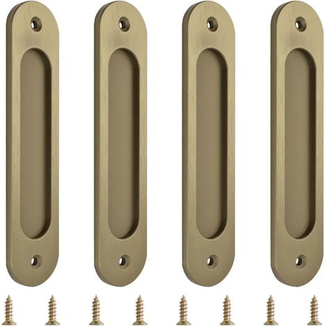 MOROBOR Lot de 4 poignées de coulissantes ovales encastrées, bronze, poignées en aluminium pour portes de placard avec vis de fixation pour portes coulissantes (180 mm)-DOU (1/4)