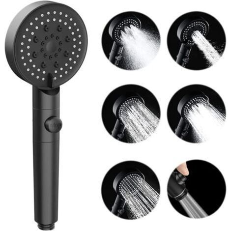 Pommeau de Douche à Main Haute Pression à 5 Modes avec Interrupteur de Pause Marche/Arrêt, Pommeau de Douche, Buses Anti-obstruction(Noir) (1/5)
