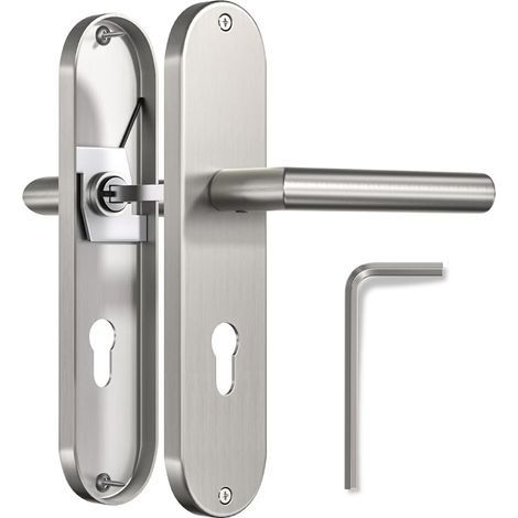 1 jeu de béquilles de porte à angle droit en zinc sur plaque avec trou de ferrure, convenant à la chambre à coucher, à la porte d'entrée, à la porte en bois (1/4)