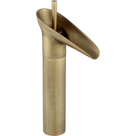 Grifos de Lavabo Baño Vintage Grifo Baño Cascada Agua Caliente y Fría Regulable con Tubo de 3/8" Bronce (1/5)
