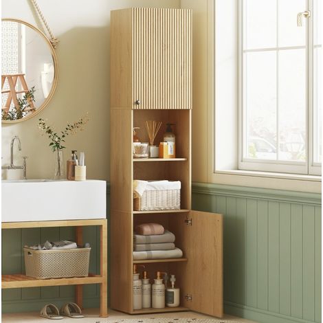 Meuble de salle de bain haut 40 x 31 x 182 cm, 6 niveaux, chêne DESVIAE (1/5)