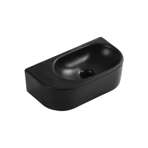 QeramiQ Pure Lave-mains - 40x22x12cm - Lisse - demi-rond - sans trou de robinet - Céramique - Noir mat (1/2)