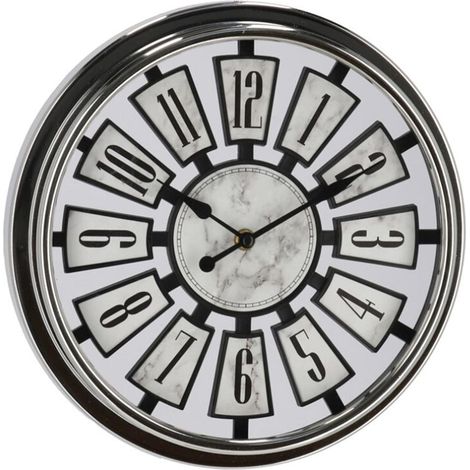 Orologio da Parete Station Design Moderno in Plastica Nera Diamentro 30cm Marmo