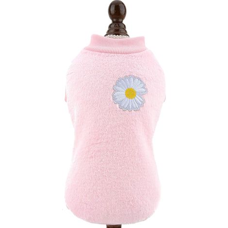 Pull doux en polaire pour animaux de compagnie pour garder au chaud la veste d'hiver à motif floral (L, rose bébé) (1/3)