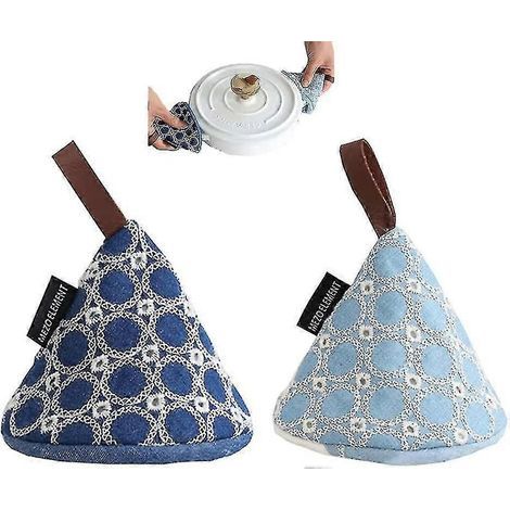 Lot de 2 maniques en coton, gants de cuisine, maniques résistantes à la chaleur, bleu clair + bleu foncé-COLOR 1 (1/5)