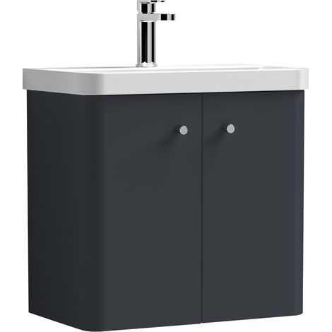Balterley Flashbrook Modern Bathroom Wall Hung 2 Door Vanity Unit Basin, Dark Grey, 605mm (1/5)