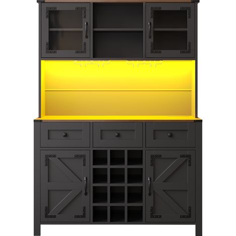 ELVMI Credenza Alta con 4 Ante e 1 Cassetto, LED e Prese USB, in MDF e Vetro, Nero, 120×40×170 cm (1/5)