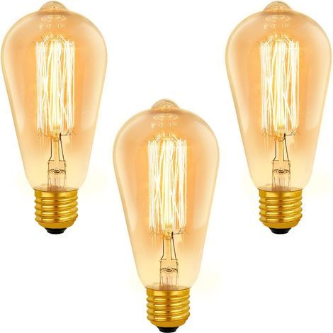 Lampadina a incandescenza vintage E27 ST64 dimmerabile 40W bianco caldo 2200K, 400lm, AC 220V, stile retrò, a filamento E27 per illuminazione decorativa, confezione da 3 (1/5)