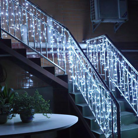 Randaco 10m 200 LED Congelamento Pioggia Ghiacciolo Luci da Giardino di Natale Tenda Luci Leggiadramente, Bianco Freddo (1/5)