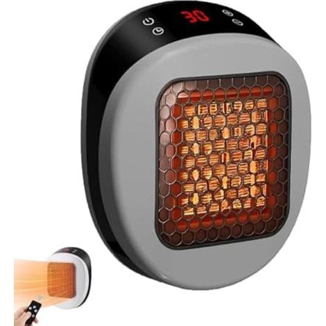 Chauffage mural (Gris)pour maison avec télécommande, mini radiateur soufflant en céramique, 600W 15-32℃, Minuteur de 1-12h, Système Thermostatique, Bas Bruit chauffage silencieux (1/5)