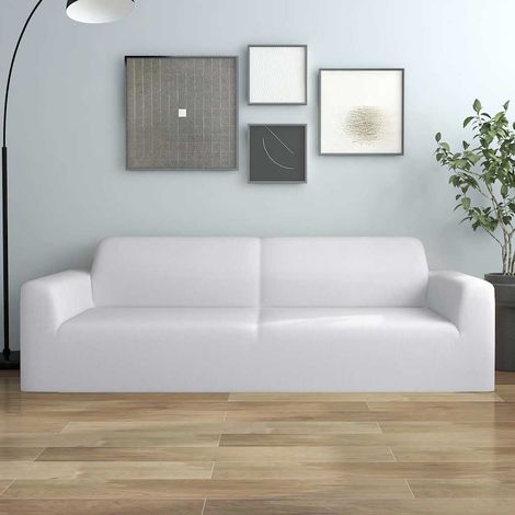 Housse extensible de canapé 2 places Blanc Jersey de polyester (1/5)