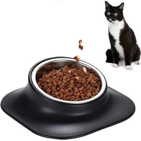 Gamelle surélevée pour chatons et chiots, 420 ml, avec support, en acier inoxydable. Gamelle inclinée antidérapante de 15 cm pour protéger la colonne vertébrale des chats. (1/5)