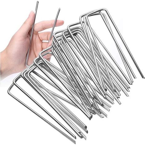Lot de 100 Piquets de fixation, 2.5 mm 15 cm long acier, argenté, sardines pour tente, piquet ancrage sol jardin (1/5)