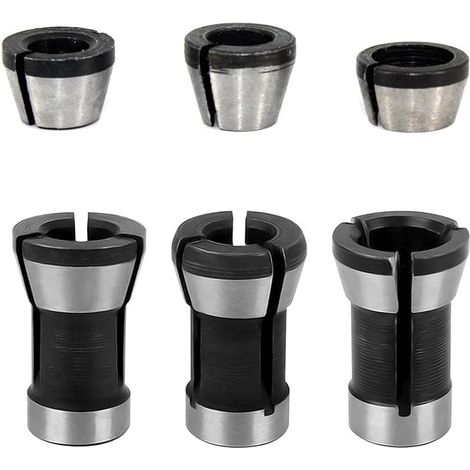 6pcs Adaptateur Pince de Serrage Fraise Defonceuse 6mm 6.35mm 8mm Mandrin de Fraiseuse Collet Mandrin de Fraise à Bois pour Affleureuse Défonceuse électrique (1/5)