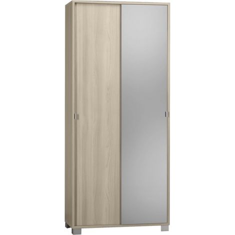 Mehrzweckschrank mit zwei Schiebetüren mit Spiegel in Ulme Light 82x41x H190 cm (1/4)