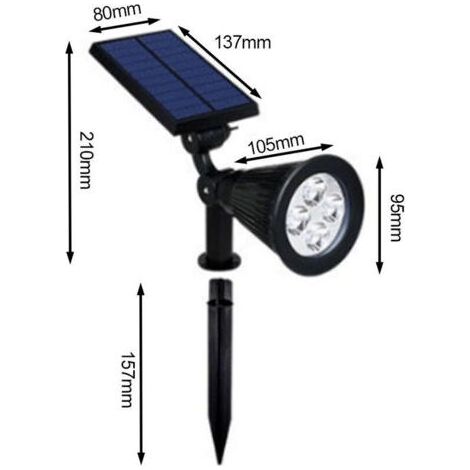 [2 Pack] LED Solaire Projecteur, Lampe Solaire de 4 LED, Étanche Extérieur Lampe Jardin，Éclairage de Sécurité Paysage Lumière pour Chrismas Arbre, Clôture, Patio, Fête.(Blanc Froid 6000K)