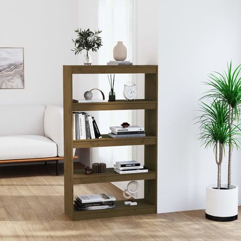 Bibliothèque, Étagère de Rangement, Séparateur de pièce, Meuble pour Dossier Marron miel 80x30x135,5 cm Pin AXZ32280 (1/5)