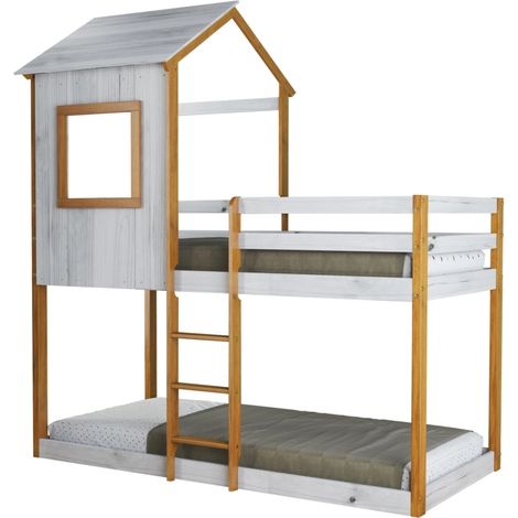 letto a castello per ragazzi bellahome "lille" in pino massello con soppalco a casetta 200,5x111x215 cm (1/4)