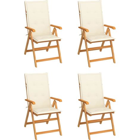 Chaises/Fauteuils de jardin 4 pcs avec coussins crème Bois de teck massif -TF91924 (1/5)
