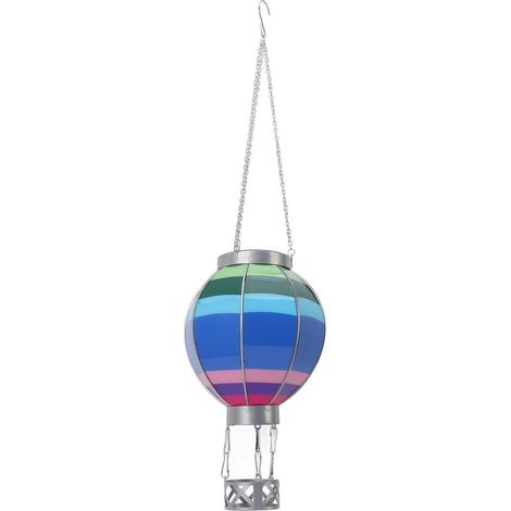Lanterne solaire – Forme de montgolfière – Rayée bleue – Fer – Détection automatique – Jardin, terrasse (1/3)