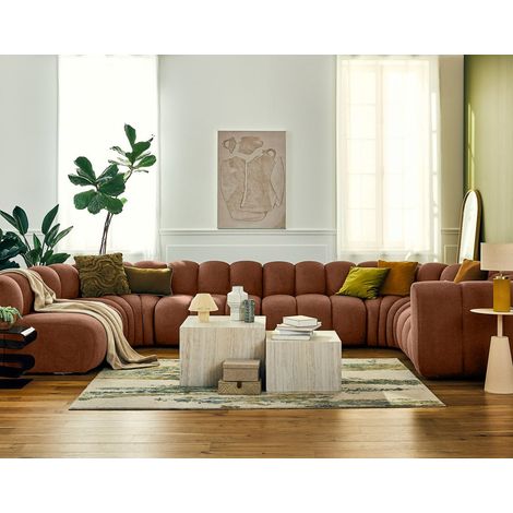 Debbie - modulares sofa panorama-ecke links 7-sitzer in strukturiertem stoff - terrakotta