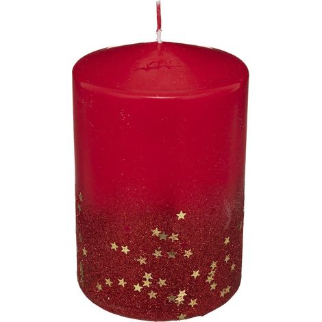 Bougie Rouge pailletée et étoilée H 15 cm 900G - Feeric Christmas (1/2)