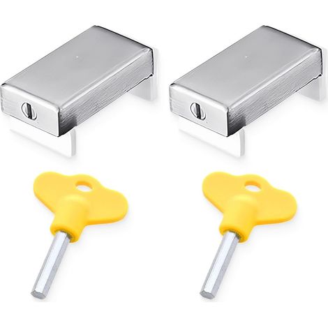 Verrous pour fenêtre, Verrou Baie Coulissante, Lot de 2 serrures de sécurité de cadre de porte en alliage d'aluminium pour fenêtres coulissantes, avec clé, pour enfants (1/5)