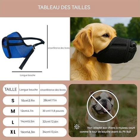 Muselière pour chien,muselière en filet respirant pour petits,moyens et grands chiens-protection contre les morsures les mâchures et les égratignures,permet de haleter et de boire (noir,XL) (1/4)