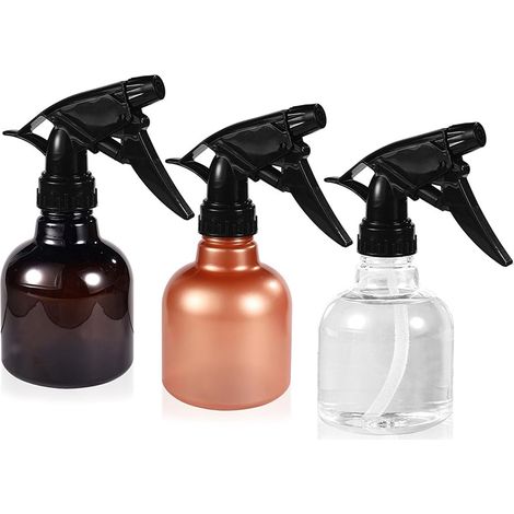 3er-Set Sprühflaschen – 250 ml – Kunststoff – Verstellbare Düse – Garten, Friseur, Reinigung – Transparent, Schwarz, Braun (1/5)