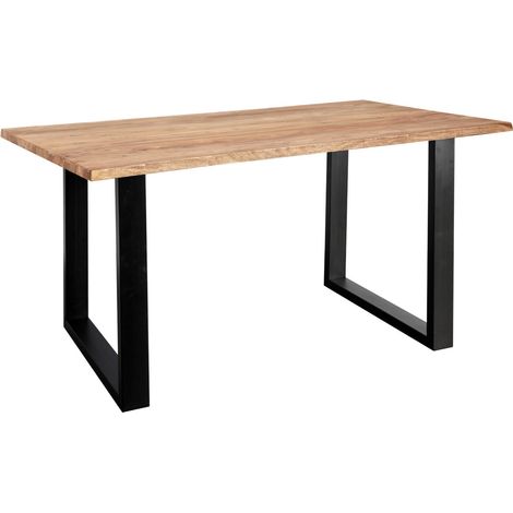 Baumkante Esstisch Sheesham naturbelassen 120 x 80 schwarz MAREK (1/5)