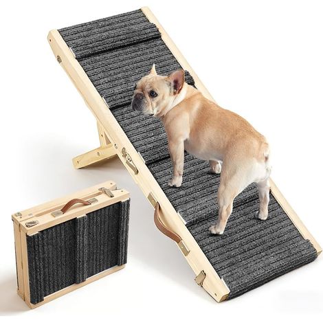 Rampe antidérapante pour chien - 70 cm - Pliable - En bois - Hauteur réglable - Rampe d'accès extra large - Charge maximale : 50 kg - Pour canapé, lit, voiture - Pour petits chiens (1/5)