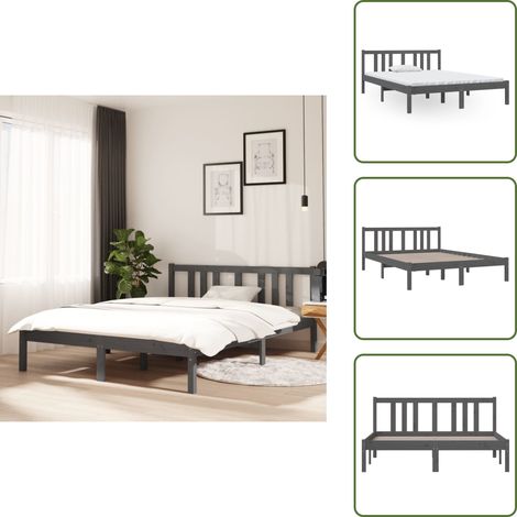 Cama sin colchón - vidaXL Estructura cama doble sin colchón madera maciza gris 135x190 cm - Cama de pino