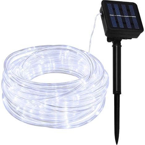12M 100LED Guirlande Lumineuse Solaire Extérieur Étanche Blanc Tube Rope Guirlandes Lumineuses pour Jardin Terrasse Cour Backyard Chemin Clôture Arbre Noël Mariage Décoration Lumière (1/5)