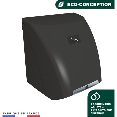 JVD – Sèche-mains automatique noir mat – 2000W – Silencieux 69dB – Anti-vandalisme IK10 – Déclenchement infrarouge