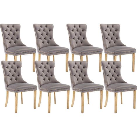 Lot de 8 chaises de salle à manger en velours gris, pieds dorés en acier inoxydable (1/5)