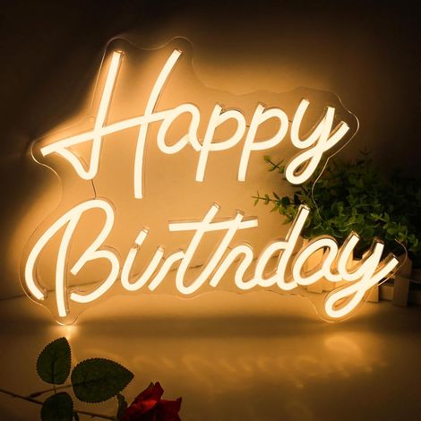 Neon-Geburtstagsschild „Happy Birthday“ – 1 Stück – Acryl und PVC – Warmweißes Licht – Geburtstagsdekoration – 42 x 32 cm (1/5)